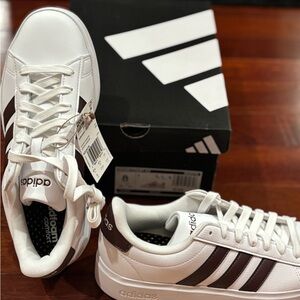 Adidas Men's White and Dark Brown Sneakers